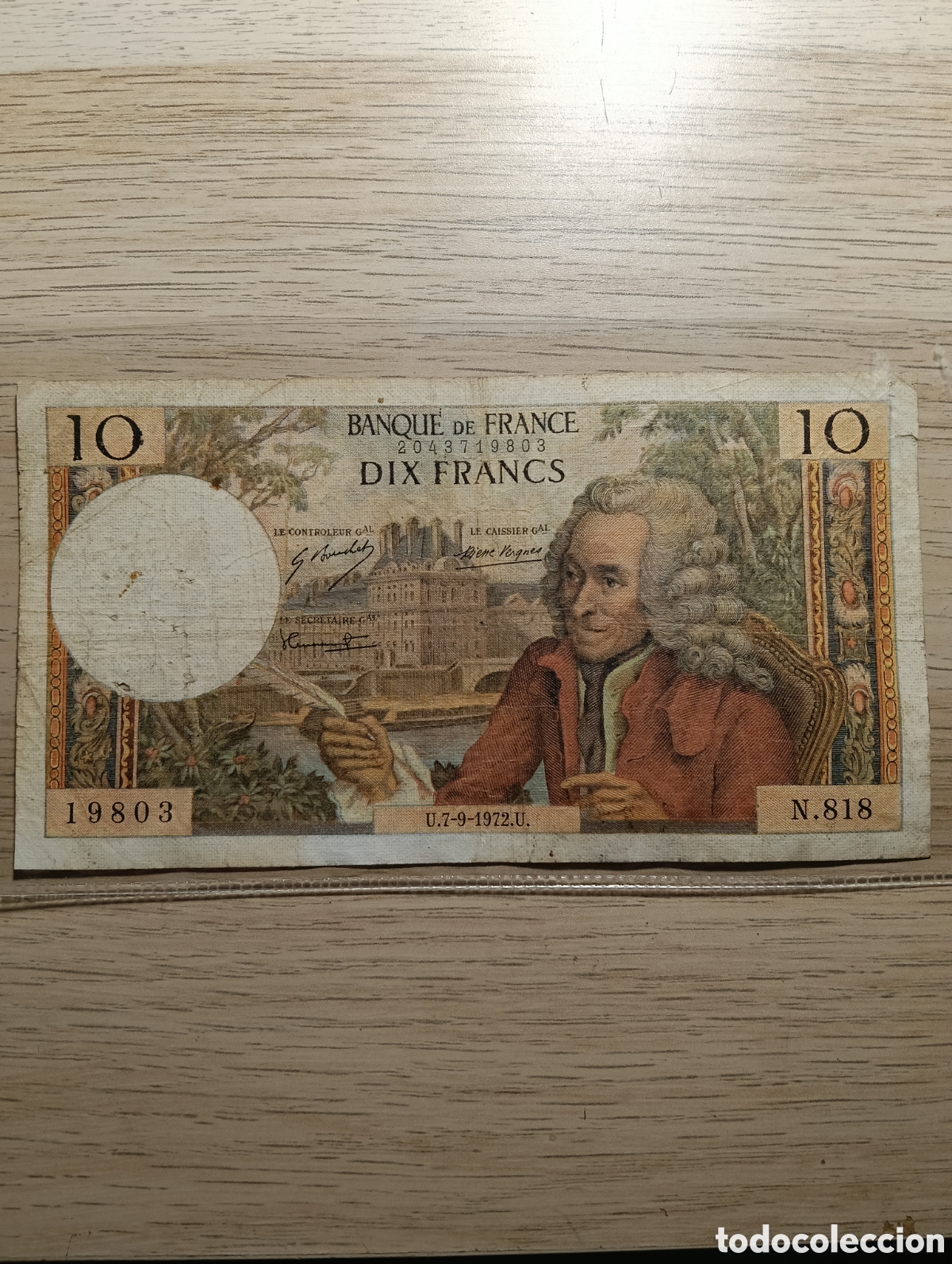 Billetes extranjeros: 10 Francs 1972. Francia. Agujeros y Marcas.