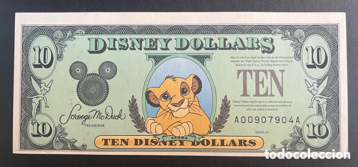 Billetes extranjeros: CMC 10 DOLARES 1997 (SIMBA) DISNEY SC