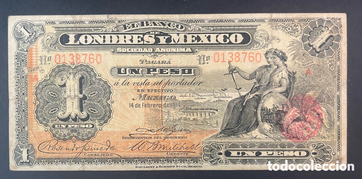 Billetes extranjeros: CMC MEJICO (MEXICO) 1 PESO 1902-14 BANCO DE LONDRES Y MEXICO PICK S429 BC