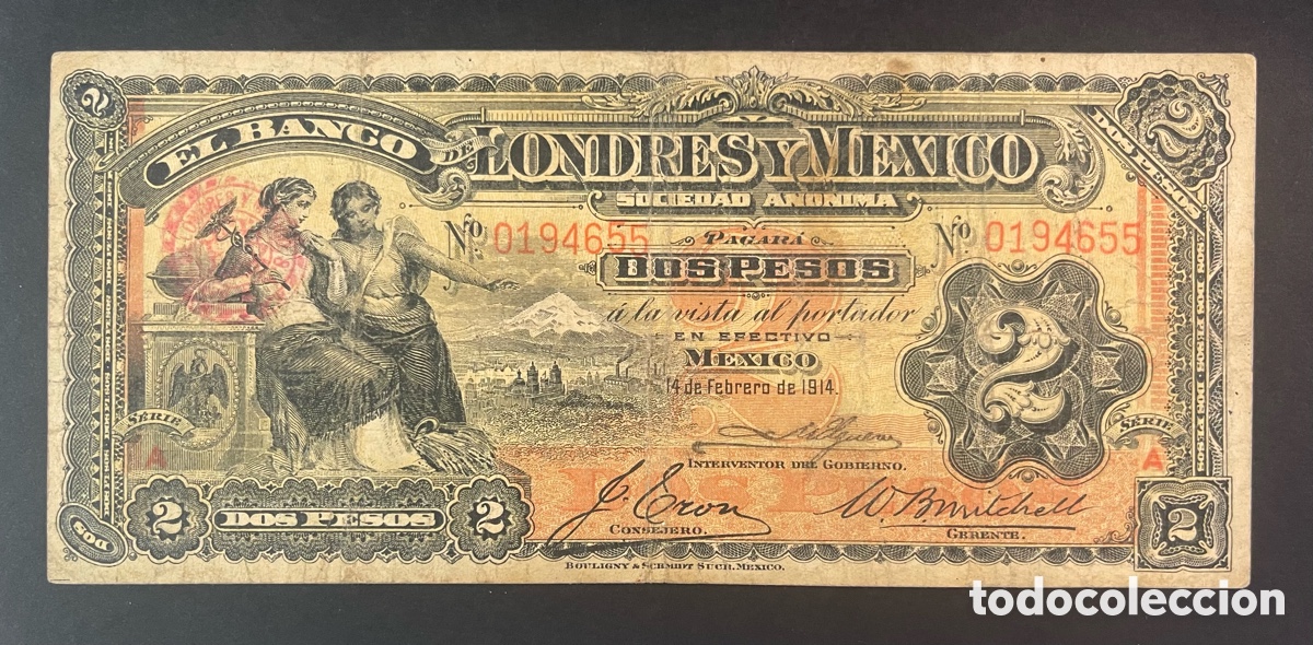 Billetes extranjeros: CMC MEJICO (MEXICO) 2 PESOS 1914 BANCO DE LONDRES Y MEXICO PICK S241 BC