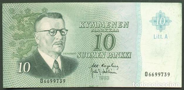 Internationale Banknoten: FINLANDIA. 10 markkaa 1963. Litt. A. Pick 104. Variante de firmas.