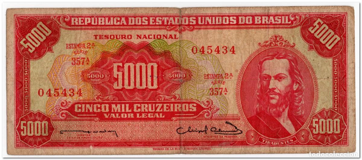 Billetes extranjeros: BRAZIL,5000 CRUZEIROS,1963-64,P.182a,F