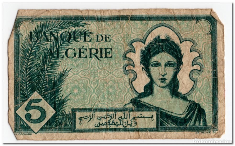 Billetes extranjeros: ALGERIA,5 FRANCS,1942,P.91,CIRCULATED