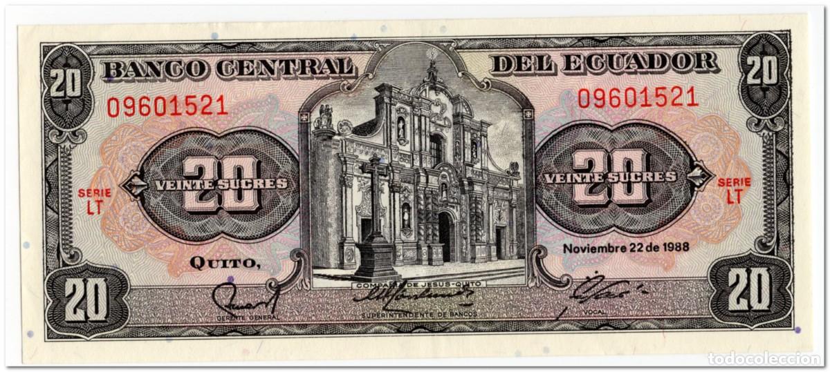Billetes extranjeros: ECUADOR,20 SUCRES,1988,P.121Aa,VF-XF
