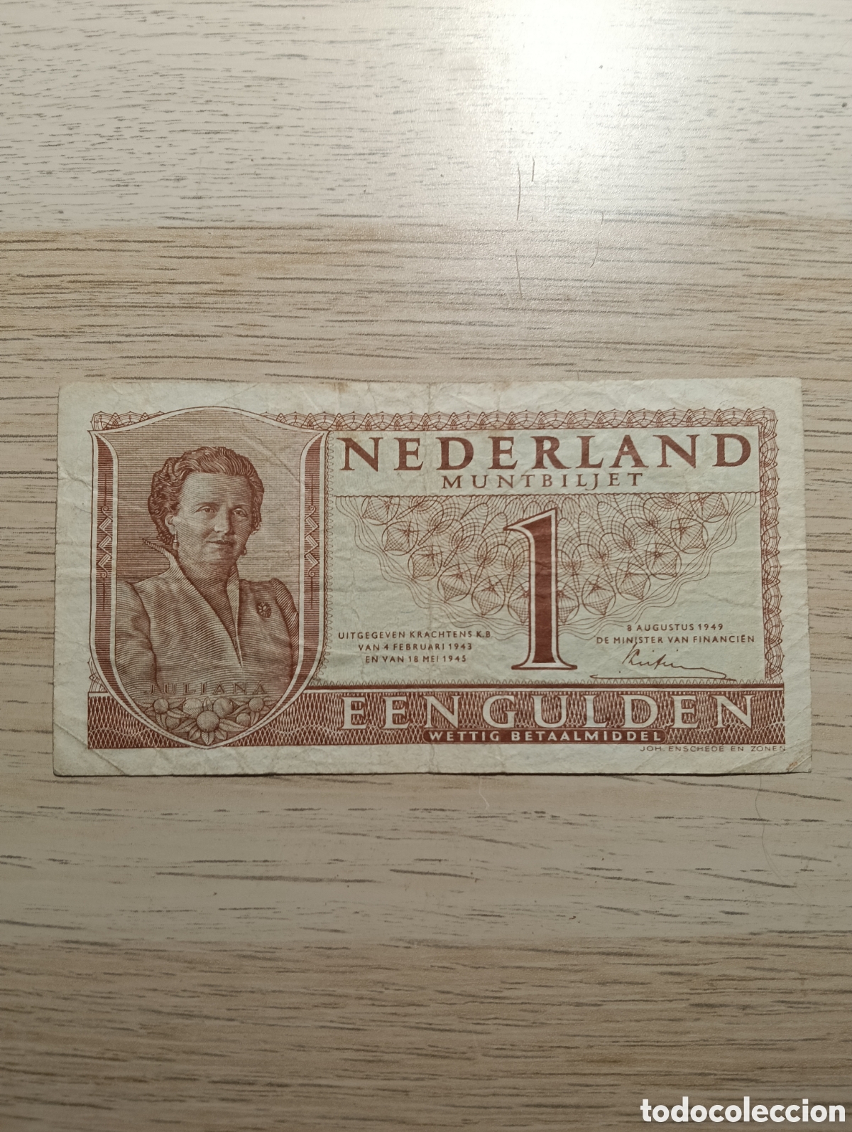 Billetes extranjeros: 1 Gulden 1949. Pa&iacute;ses Bajos.