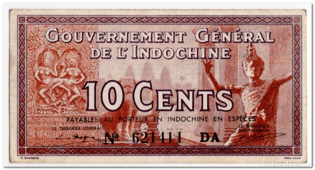 Billetes extranjeros: FRENCH INDOCHINA,10 CENTS,1939,P.85d,AU