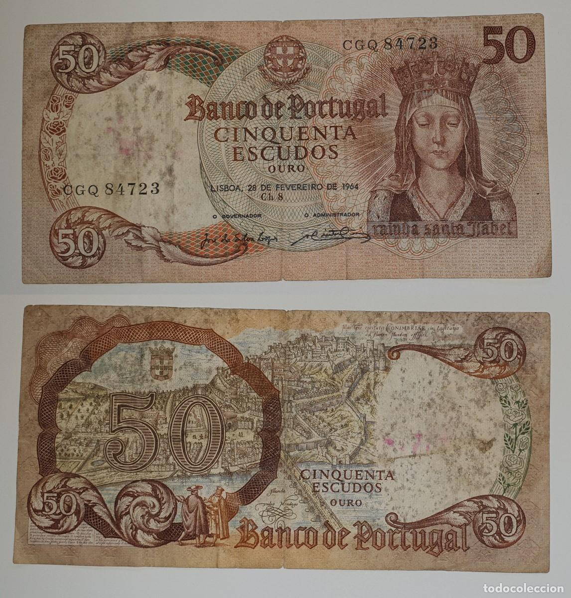 Billetes extranjeros: PORTUGAL &ndash; 50 ESCUDOS 1964 &ndash; BANCO DE PORTUGAL &ndash; RAINHA SANTA ISABEL &ndash; P#168
