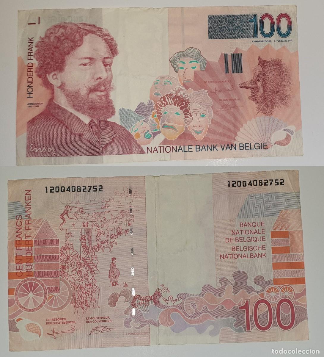 Billetes extranjeros: B&Eacute;LGICA &ndash; 100 FRANCOS 1995-2001 &ndash; JAMES ENSOR