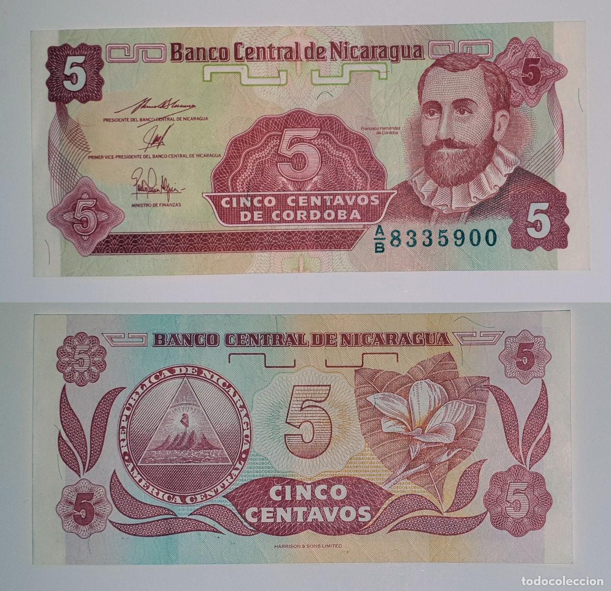 Billetes extranjeros: NICARAGUA &ndash; 5 CENTAVOS DE C&Oacute;RDOBA &ndash; FRANCISCO HERN&Aacute;NDEZ DE C&Oacute;RDOBA