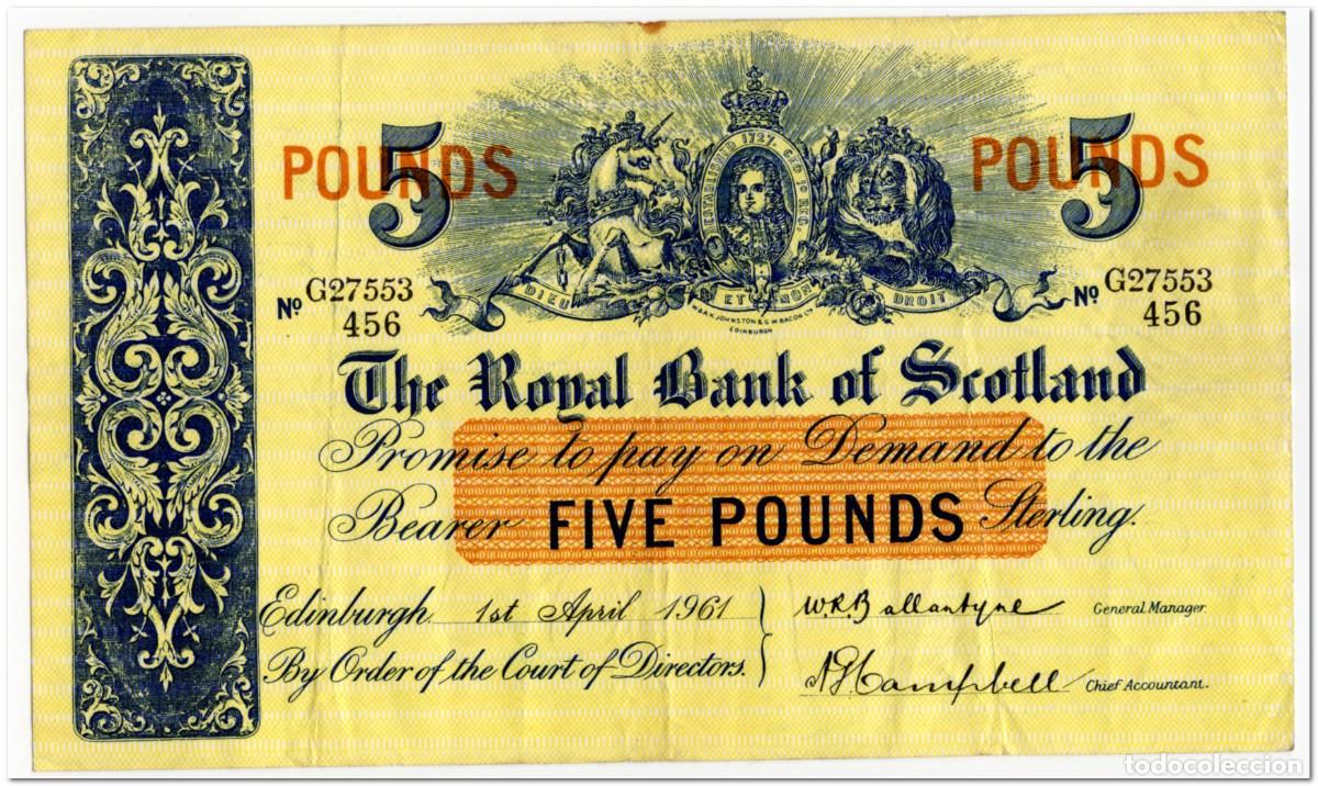 Billetes extranjeros: SCOTLAND,5 POUNDS,1961,P.323c,VF