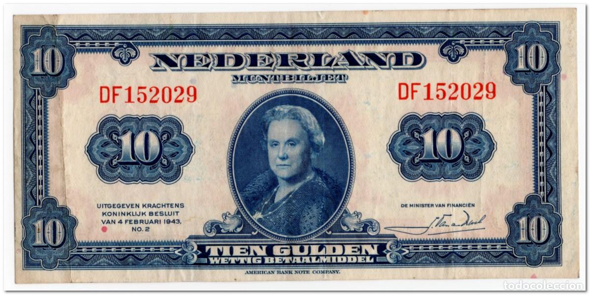 Billetes extranjeros: NETHERLANDS,10 GULDEN,1943,P.66,VF