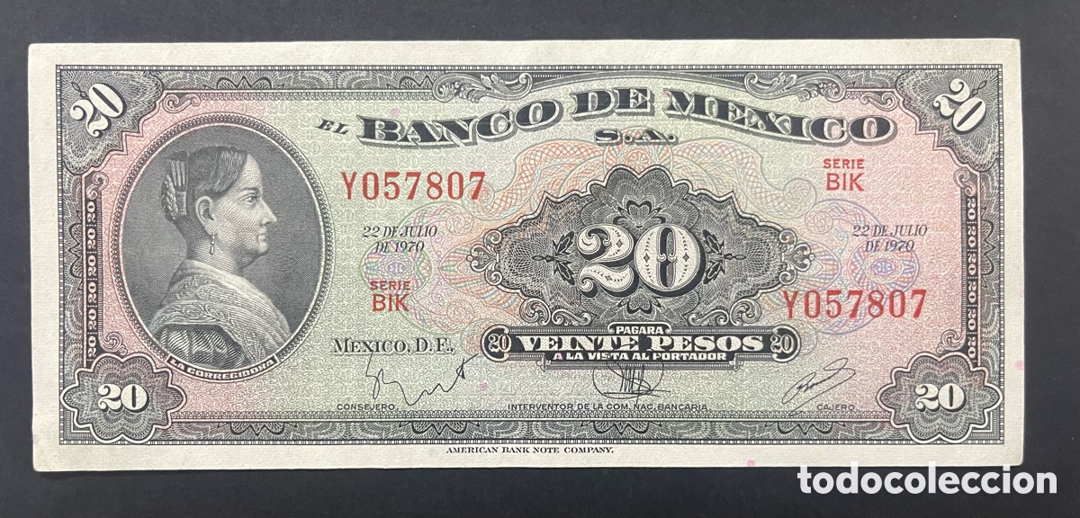 Billetes extranjeros: CMC MEJICO (MEXICO) 20 PESOS 1970 PICK 54-P EBC-