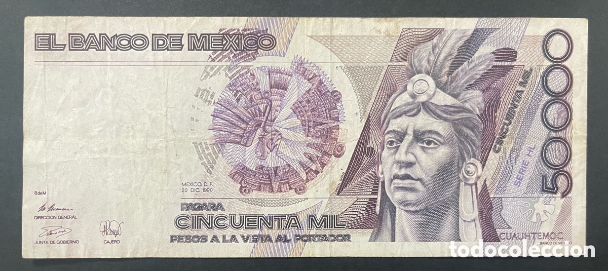 Billetes extranjeros: CMC MEJICO (MEXICO) 50000 PESOS 1990 PICK 93-B MBC