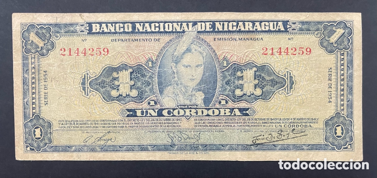 Billetes extranjeros: CMC NICARAGUA 1 CORDOBA 1954 PICK 99 BC