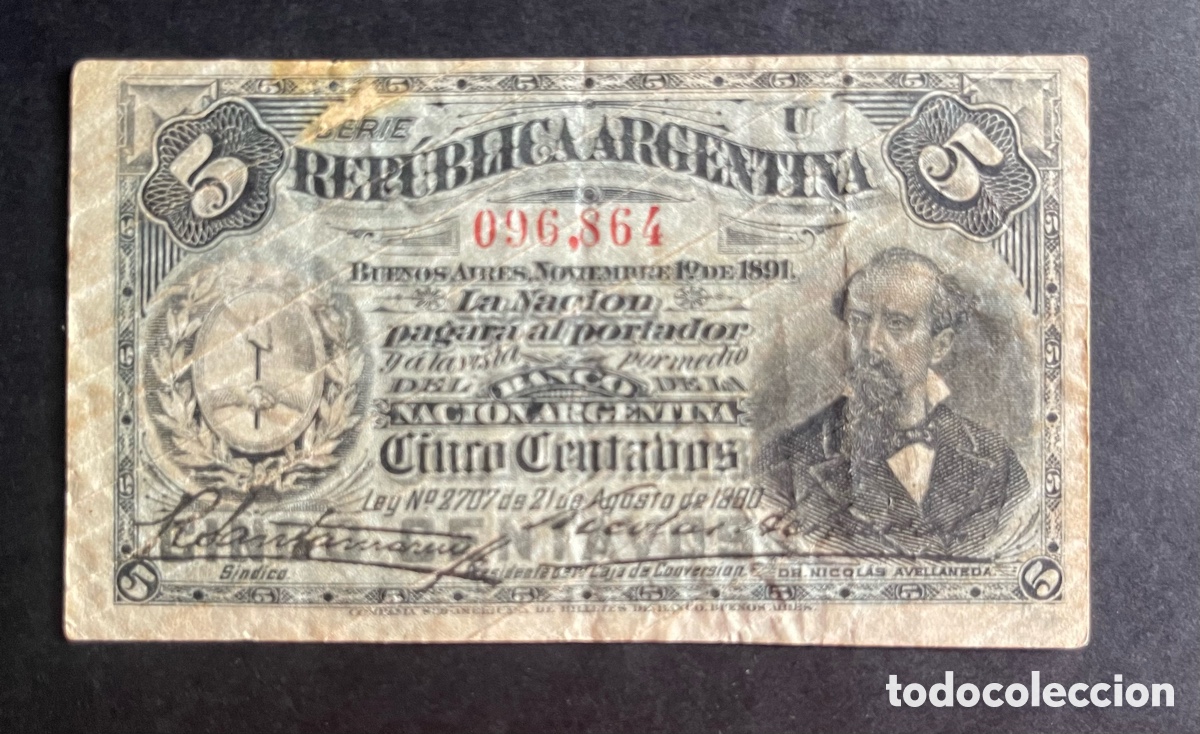 Billetes extranjeros: CMC ARGENTINA 5 CENTAVOS 1890 PICK 209 MBC