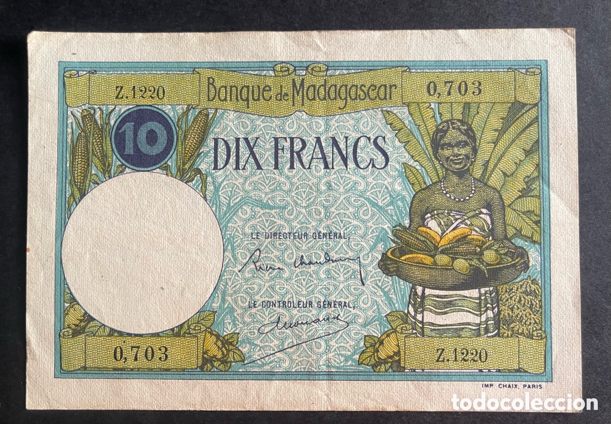 Billetes extranjeros: CMC MADAGASCAR 10 FRANCOS 1937-47 PICK 36 MBC