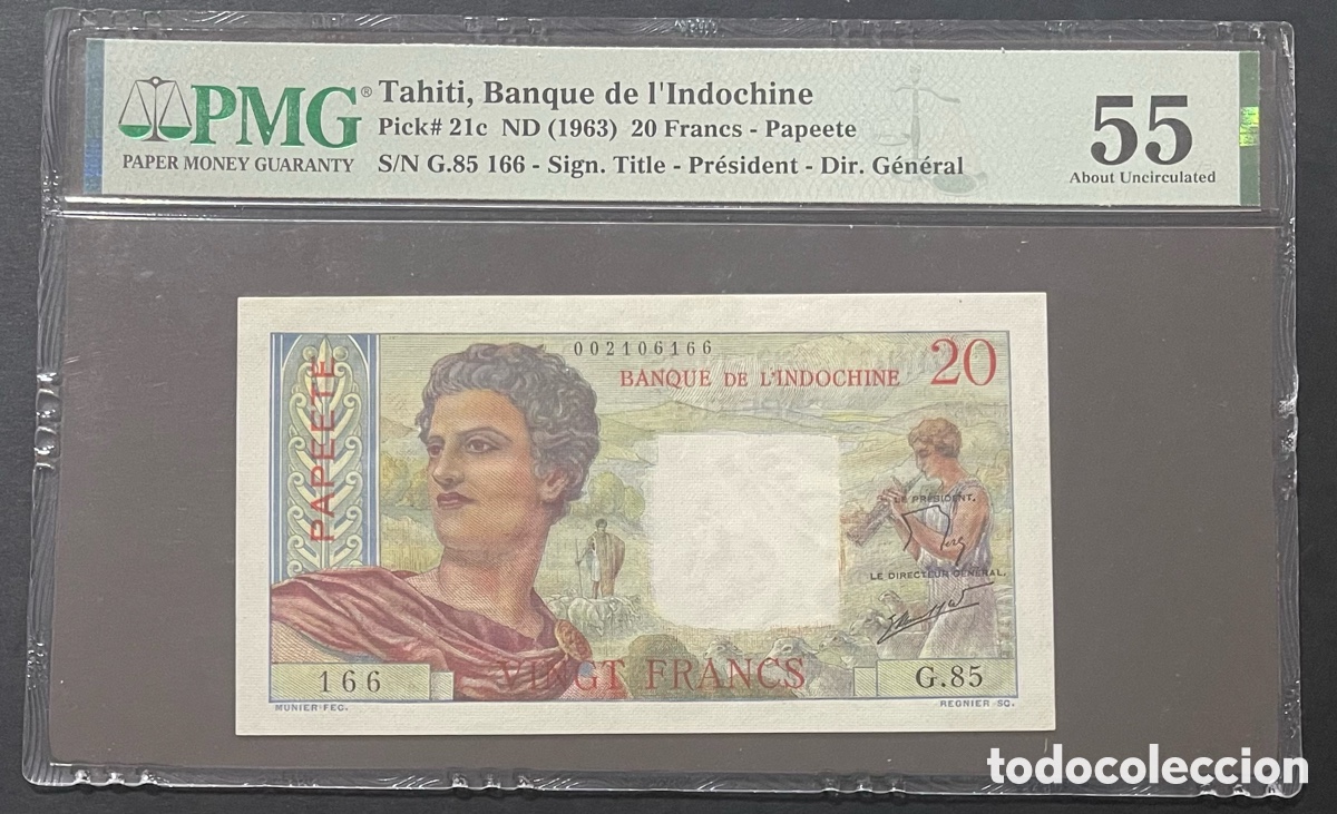 Billetes extranjeros: CMC TAHITI 20 FRANCOS 1963 PICK 21-C CERTIFICADO PMG 55