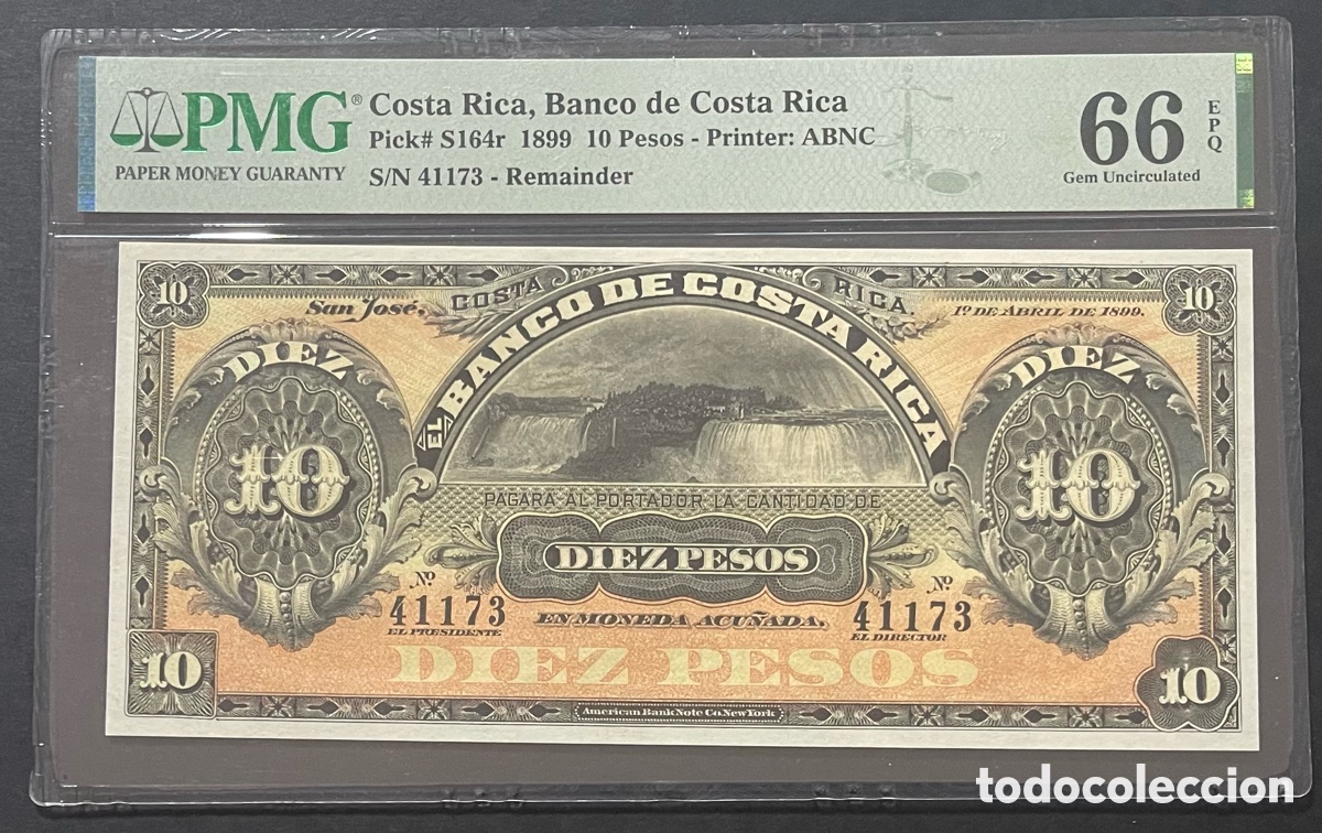 Billetes extranjeros: CMC COSTA RICA 10 PESOS 1899 PICK S164R CERTIFICADO PMG 66 EPQ