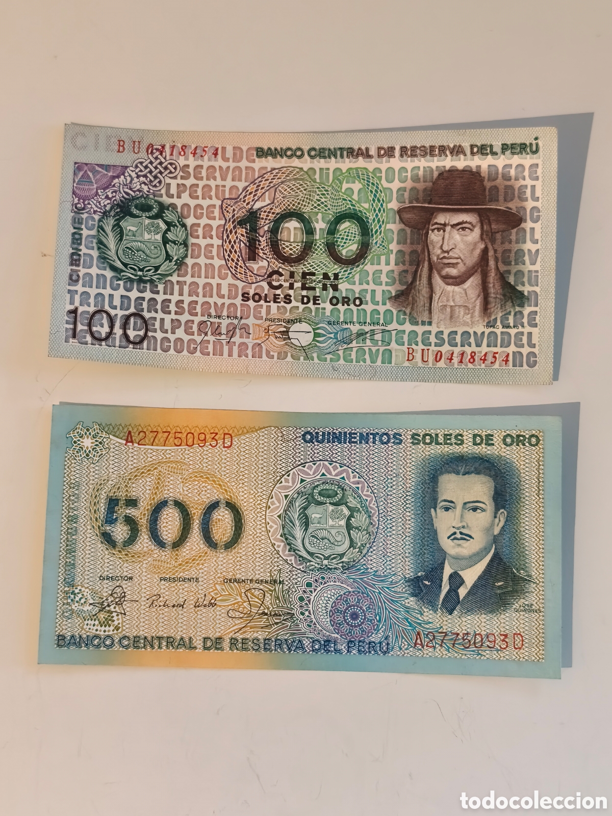 Billetes extranjeros: Lote 2 billetes Per&uacute;
