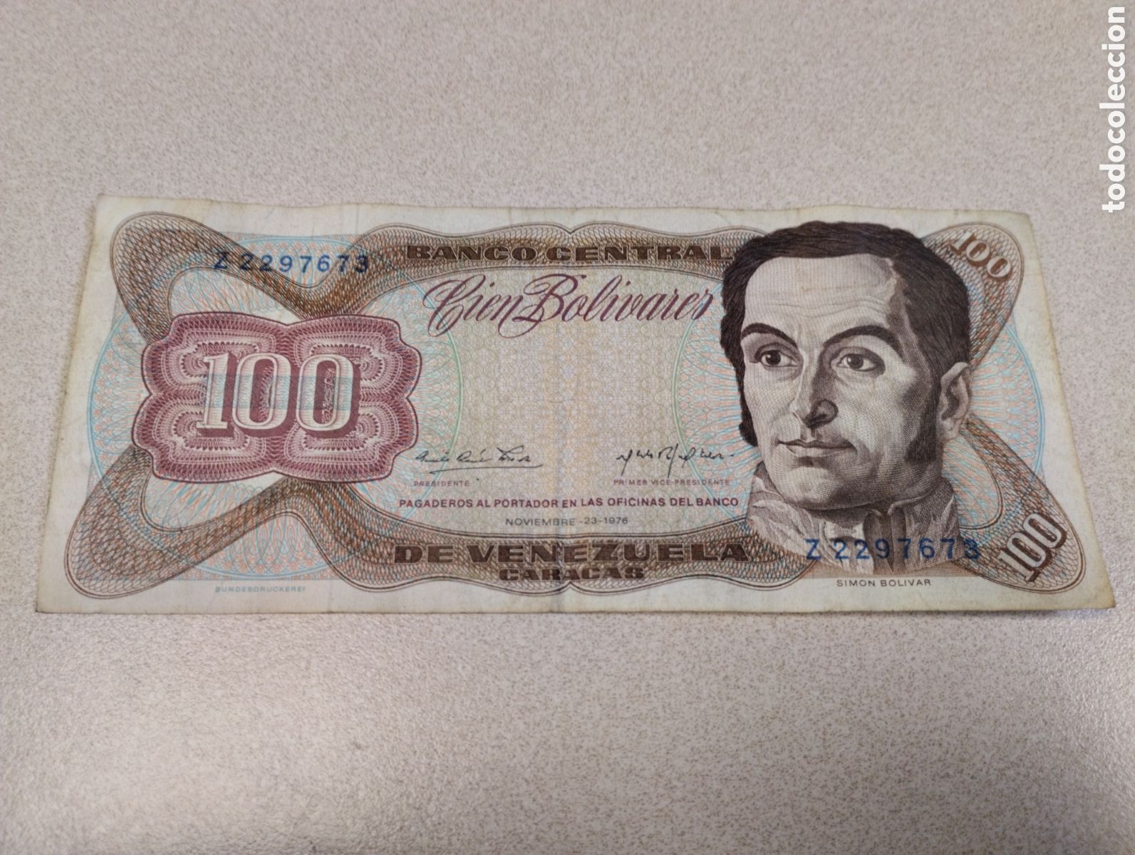 Billetes extranjeros: Billete 100 bol&iacute;vares de Venezuela 23 de noviembre de 1976 mbc