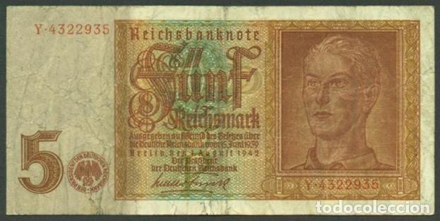 Internationale Banknoten: ALEMANIA. III reich. II G.M. 5 reichsmark 1942. Pick 186.