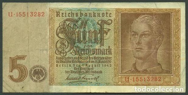 Internationale Banknoten: ALEMANIA. III reich. II G.M. 5 reichsmark 1942. Pick 186.