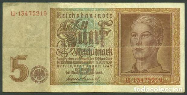 Internationale Banknoten: ALEMANIA. III reich. II G.M. 5 reichsmark 1942. Pick 186.