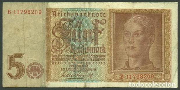 Internationale Banknoten: ALEMANIA. III reich. II G.M. 5 reichsmark 1942. Pick 186.