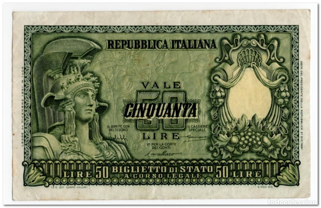 Billetes extranjeros: ITALY,50 LIRE,1951,P.91a,VF