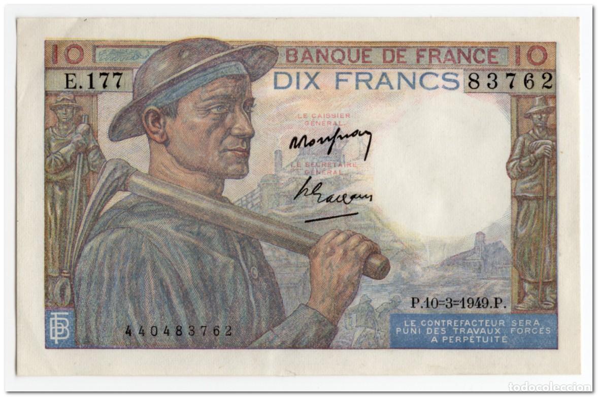 Billetes extranjeros: FRANCE,10 FRANCS,1949,P.99f,XF+