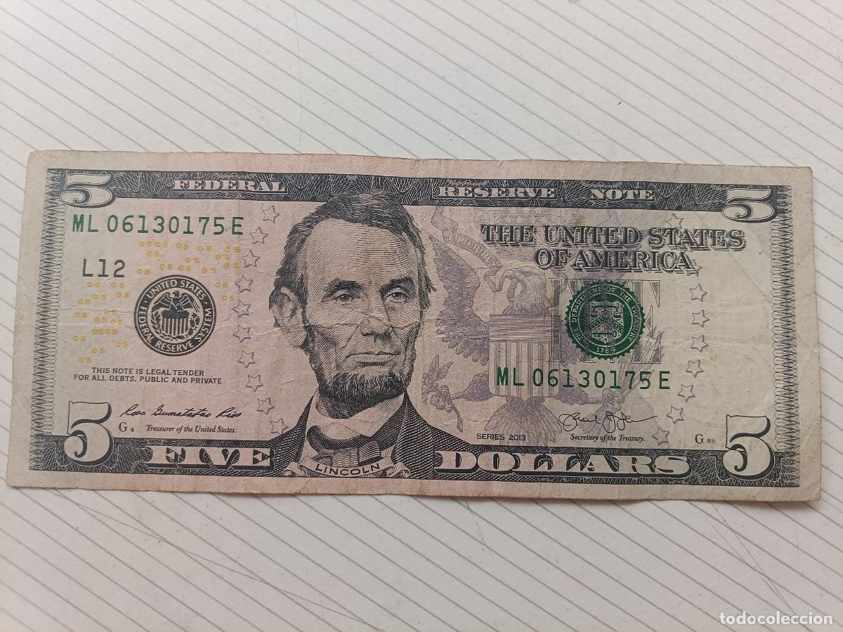 Billetes extranjeros: USA Estados Unidos. 5 dollars 2013