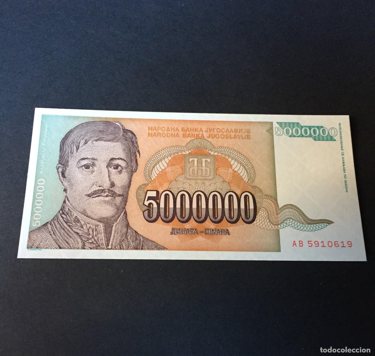 Banconote internazionali: BILLETE DE 5000000 DE DINARAS SC DE YUGOSLAVIA- EL DE LAS FOTOS VER TODOS MIS LOTES DE BILLETES