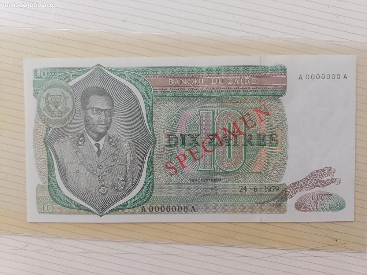 Billetes extranjeros: Zaire 10 Zaires Joseph D&eacute;sir&eacute; 1979 Specimen SC UNC