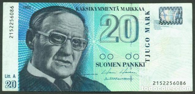 Internationale Banknoten: FINLANDIA. 20 markkaa 1997. Pick 123. Variante de firmas.