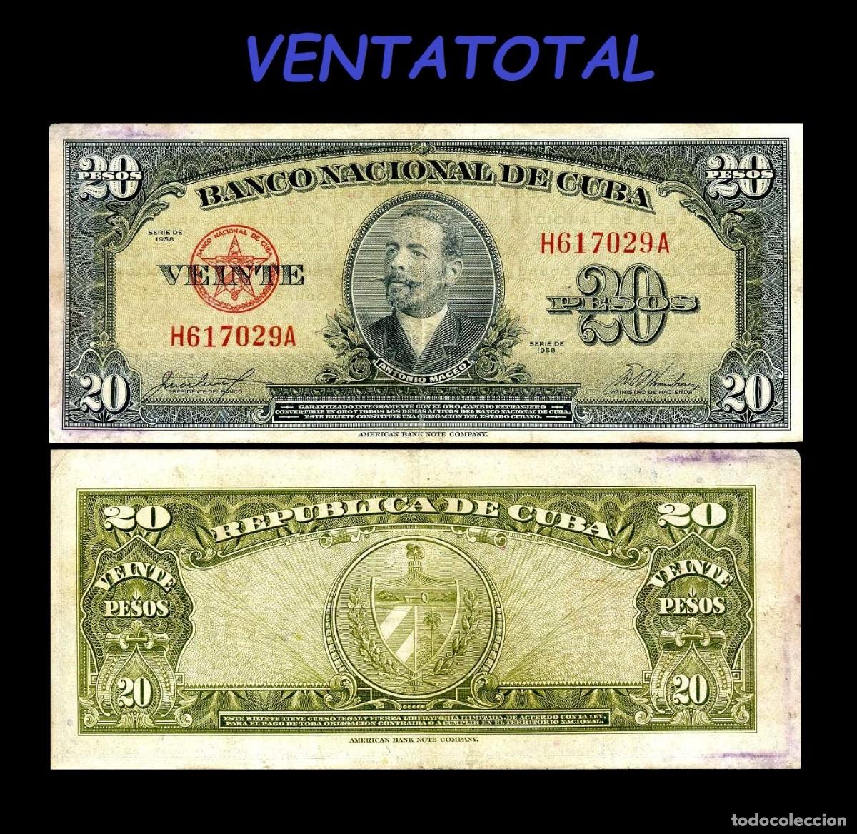 Billetes extranjeros: CUBA BILLETE AUTENTICO DE 20 PESOS A&Ntilde;O 1958 SERIE H617029A (ANTONIO MACEO - GENERAL 2&ordm; JEFE MILITAR)