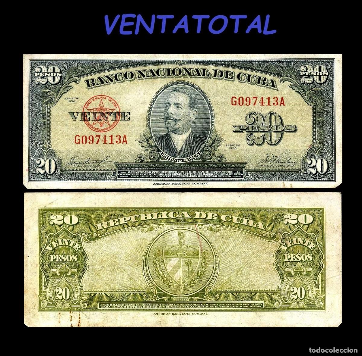 Billetes extranjeros: CUBA BILLETE AUTENTICO DE 20 PESOS A&Ntilde;O 1958 SERIE G097413A (ANTONIO MACEO - GENERAL 2&ordm; JEFE MILITAR)