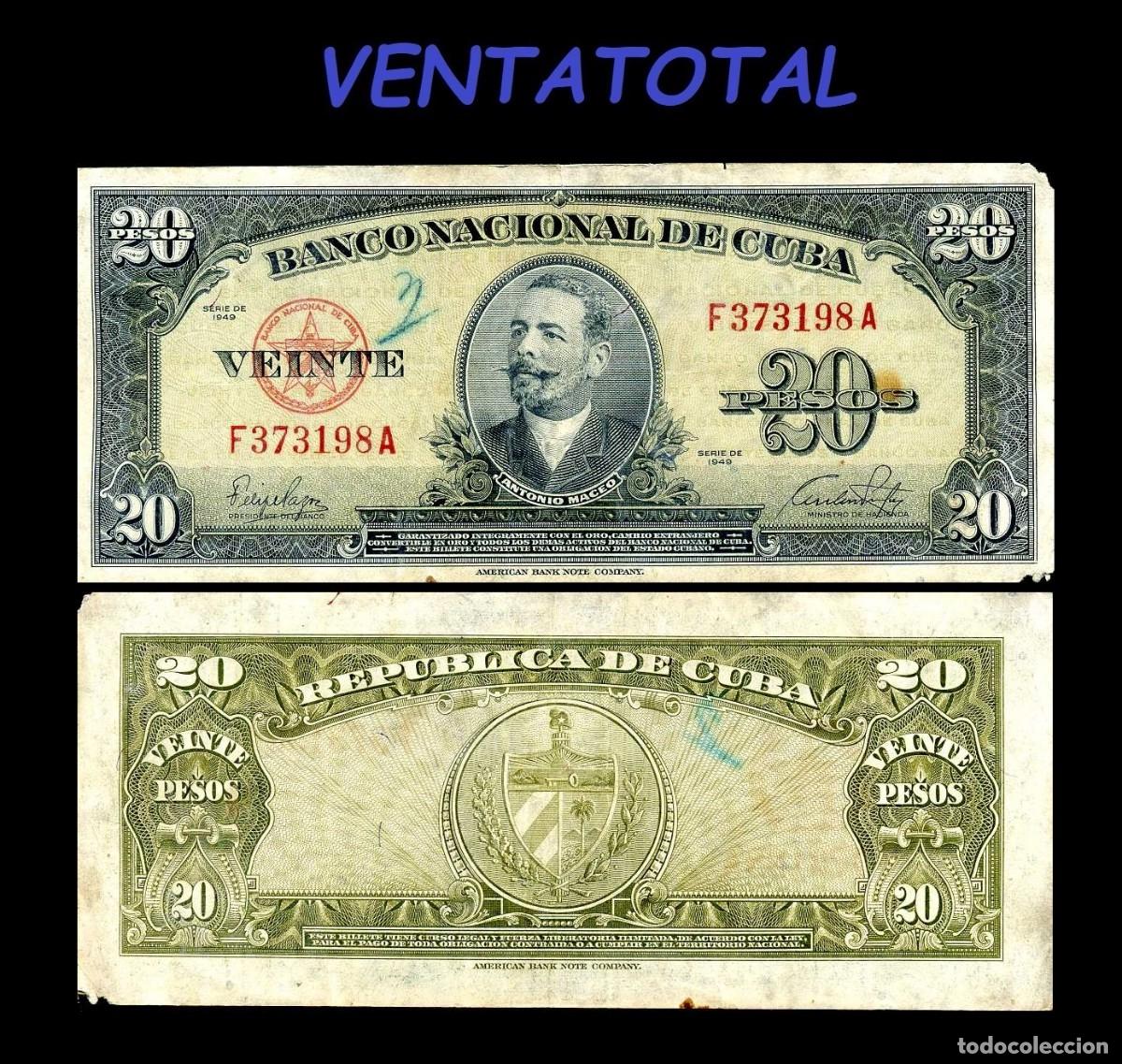 Billetes extranjeros: CUBA BILLETE AUTENTICO DE 20 PESOS A&Ntilde;O 1949 SERIE F836059A (ANTONIO MACEO - GENERAL 2&ordm; JEFE MILITAR)