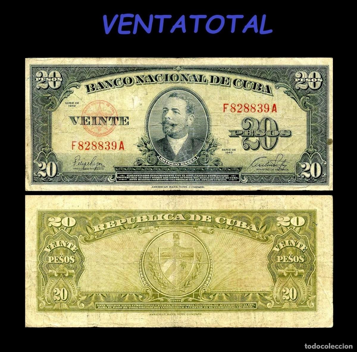 Billetes extranjeros: CUBA BILLETE AUTENTICO DE 20 PESOS A&Ntilde;O 1949 SERIE F828839A (ANTONIO MACEO - GENERAL 2&ordm; JEFE MILITAR)