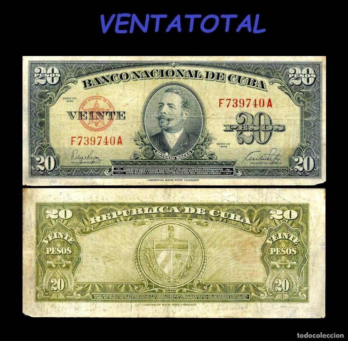 Billetes extranjeros: CUBA BILLETE AUTENTICO DE 20 PESOS A&Ntilde;O 1949 SERIE F739704A (ANTONIO MACEO - GENERAL 2&ordm; JEFE MILITAR)