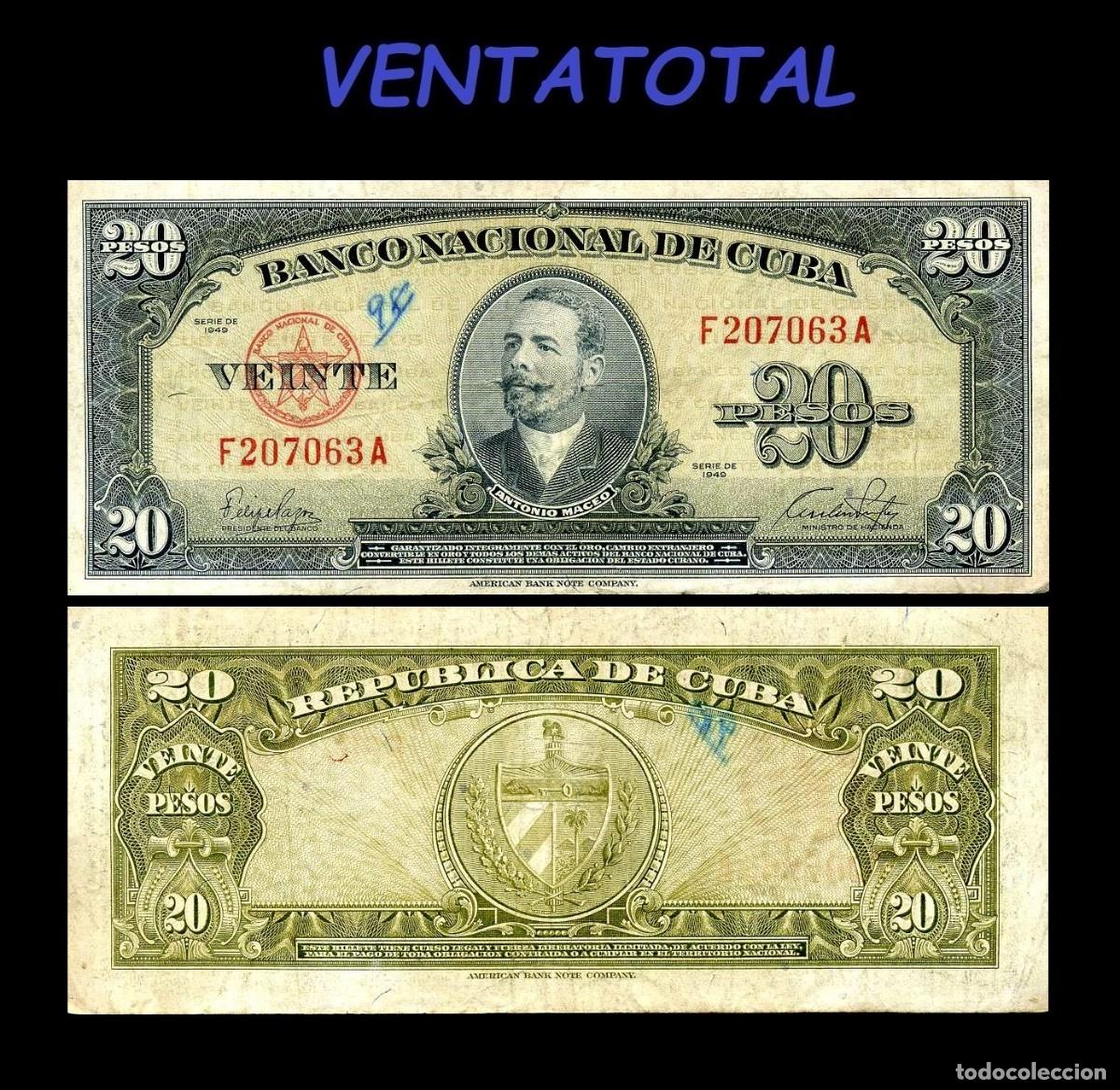 Billetes extranjeros: CUBA BILLETE AUTENTICO DE 20 PESOS A&Ntilde;O 1949 SERIE F207063A (ANTONIO MACEO - GENERAL 2&ordm; JEFE MILITAR)