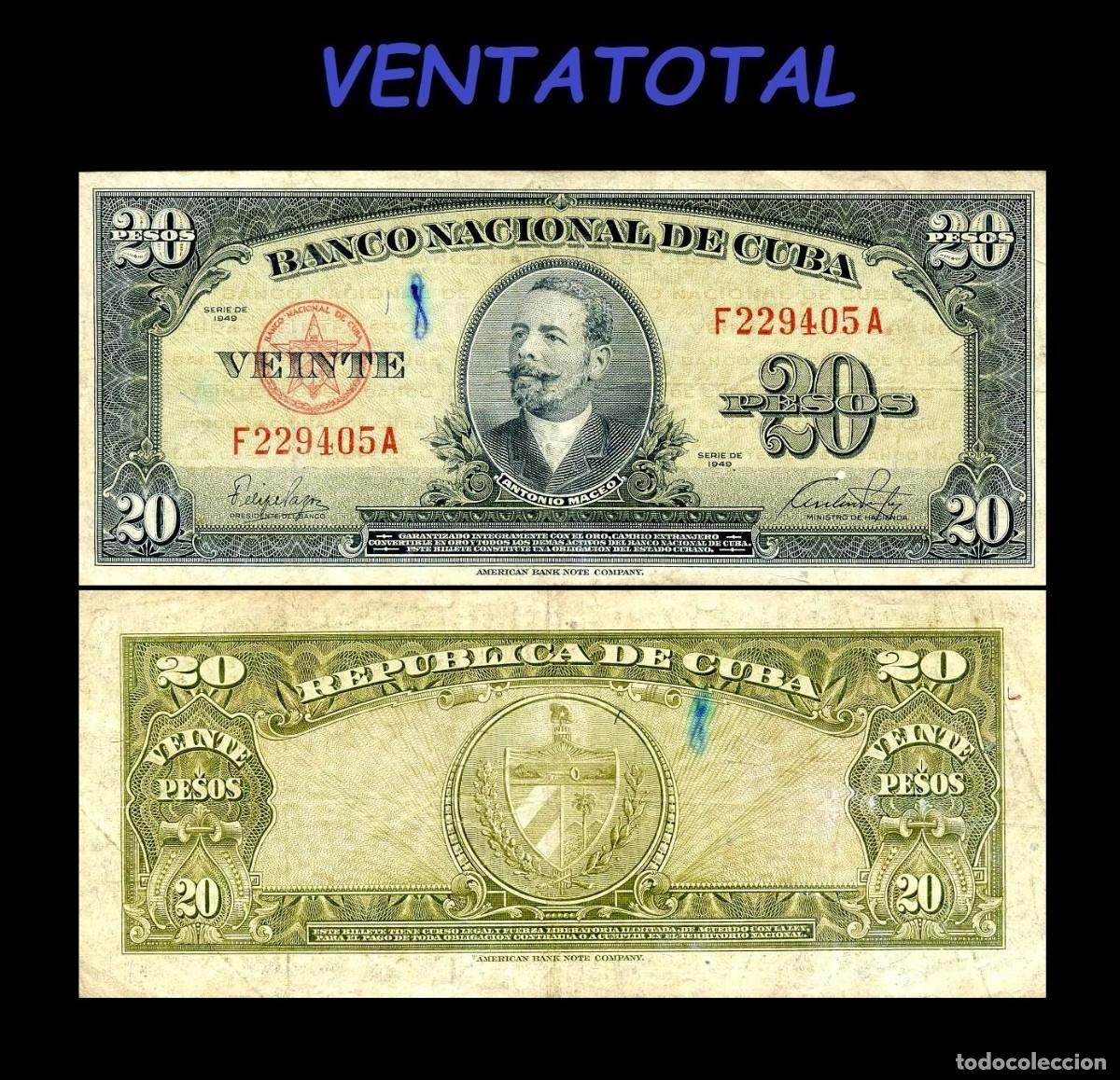 Billetes extranjeros: CUBA BILLETE AUTENTICO DE 20 PESOS A&Ntilde;O 1949 SERIE F229405A (ANTONIO MACEO - GENERAL 2&ordm; JEFE MILITAR)