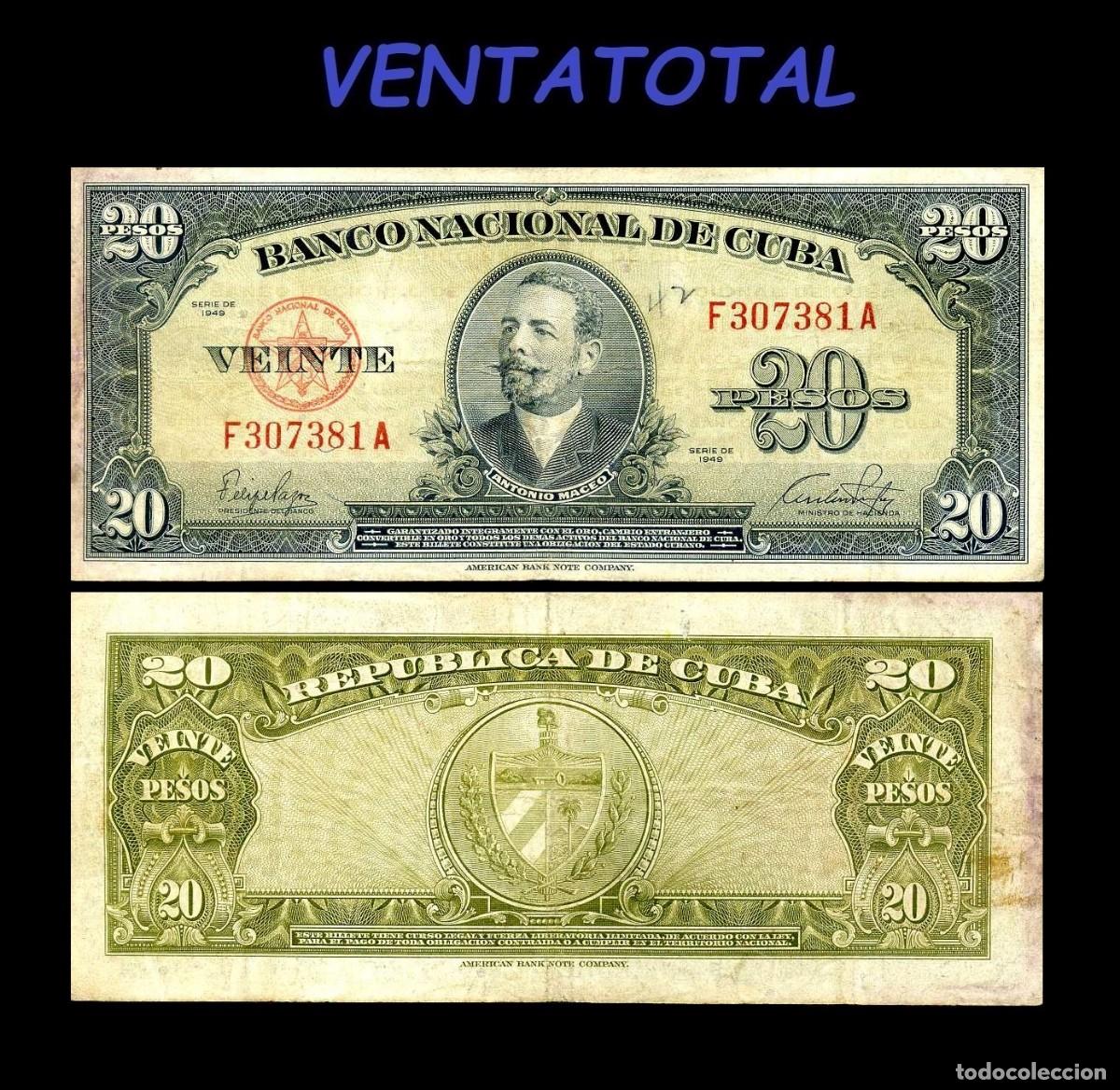 Billetes extranjeros: CUBA BILLETE AUTENTICO DE 20 PESOS A&Ntilde;O 1949 SERIE F307381A (ANTONIO MACEO - GENERAL 2&ordm; JEFE MILITAR)