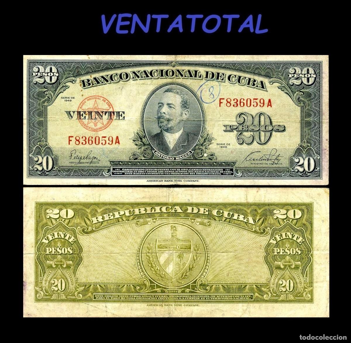 Billetes extranjeros: CUBA BILLETE AUTENTICO DE 20 PESOS A&Ntilde;O 1949 SERIE F836059A (ANTONIO MACEO - GENERAL 2&ordm; JEFE MILITAR)