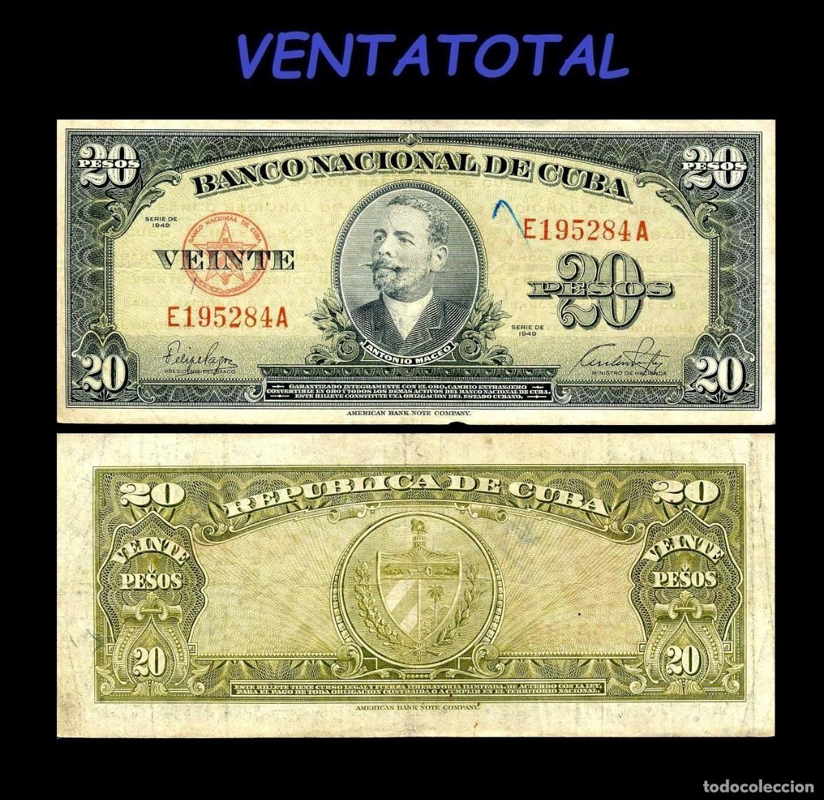 Billetes extranjeros: CUBA BILLETE AUTENTICO DE 20 PESOS A&Ntilde;O 1949 SERIE E195284A (ANTONIO MACEO - GENERAL 2&ordm; JEFE MILITAR)