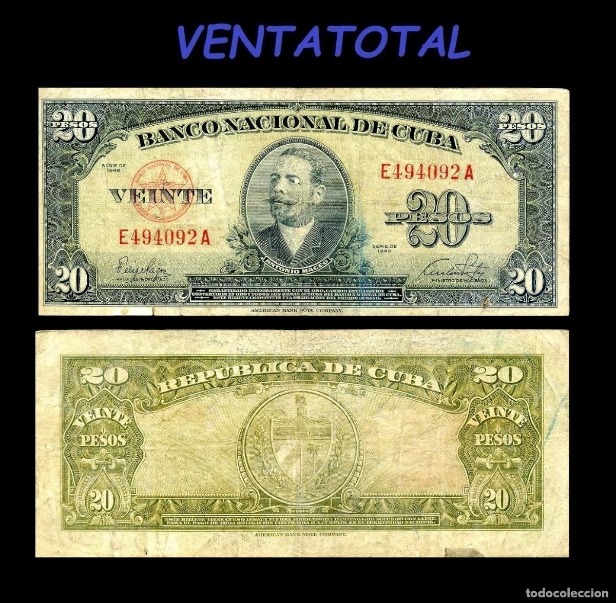 Billetes extranjeros: CUBA BILLETE AUTENTICO DE 20 PESOS A&Ntilde;O 1949 SERIE E494092A (ANTONIO MACEO - GENERAL 2&ordm; JEFE MILITAR)