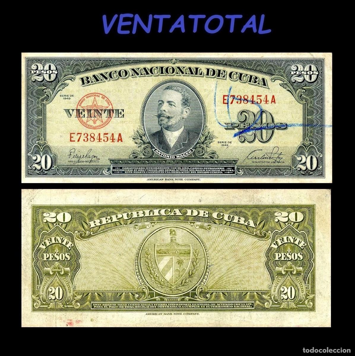 Billetes extranjeros: CUBA BILLETE AUTENTICO DE 20 PESOS A&Ntilde;O 1949 SERIE E738454A (ANTONIO MACEO - GENERAL 2&ordm; JEFE MILITAR)