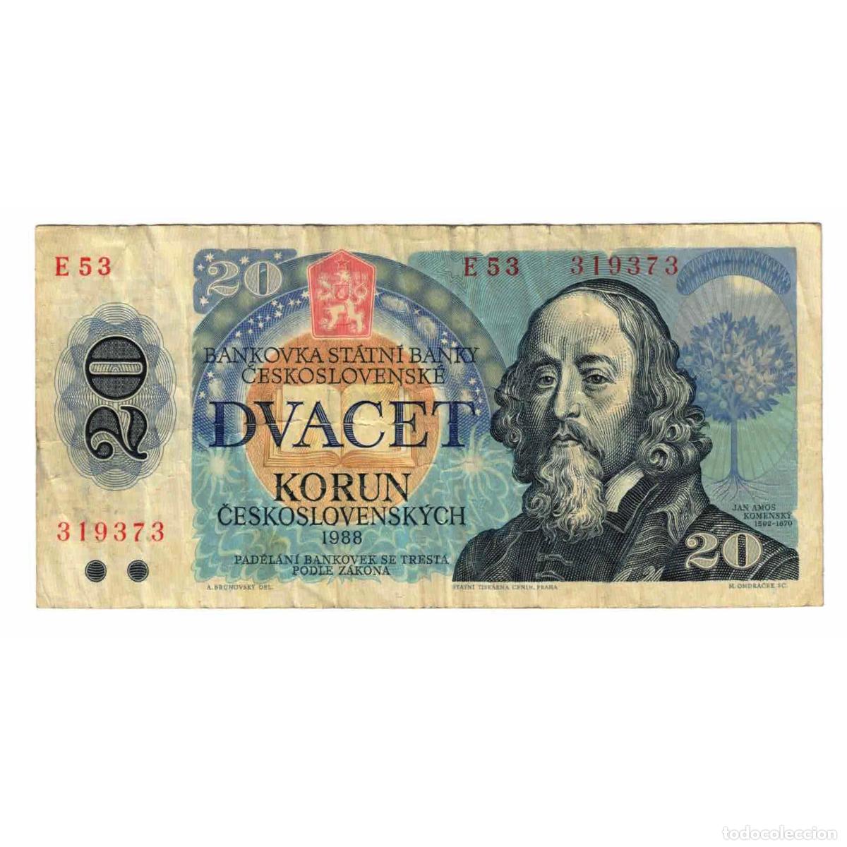 Billetes extranjeros: [#330686] Billete, 20 Korun, 1988, Checoslovaquia, KM:95, BC