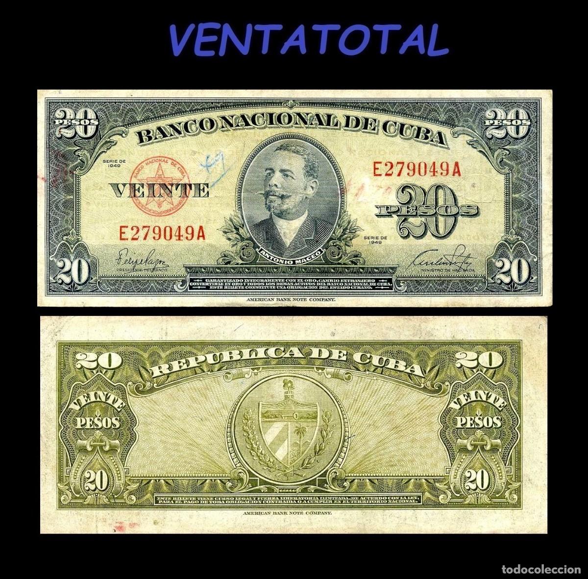 Billetes extranjeros: CUBA BILLETE AUTENTICO DE 20 PESOS A&Ntilde;O 1949 SERIE E279049A (ANTONIO MACEO - GENERAL 2&ordm; JEFE MILITAR)