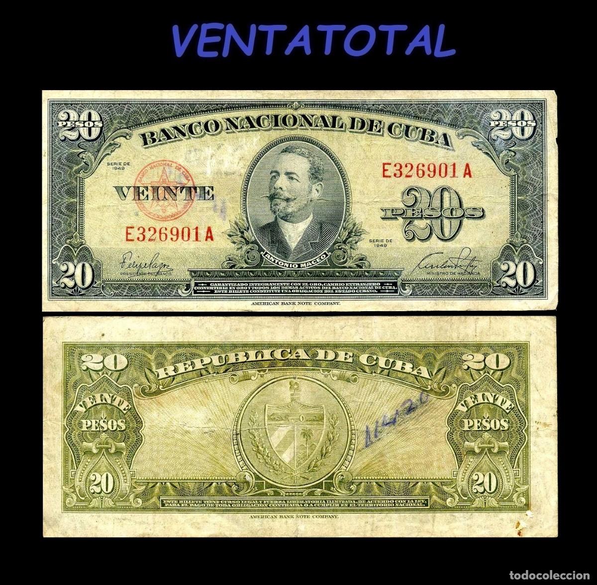 Billetes extranjeros: CUBA BILLETE AUTENTICO DE 20 PESOS A&Ntilde;O 1949 SERIE E326901A (ANTONIO MACEO - GENERAL 2&ordm; JEFE MILITAR)