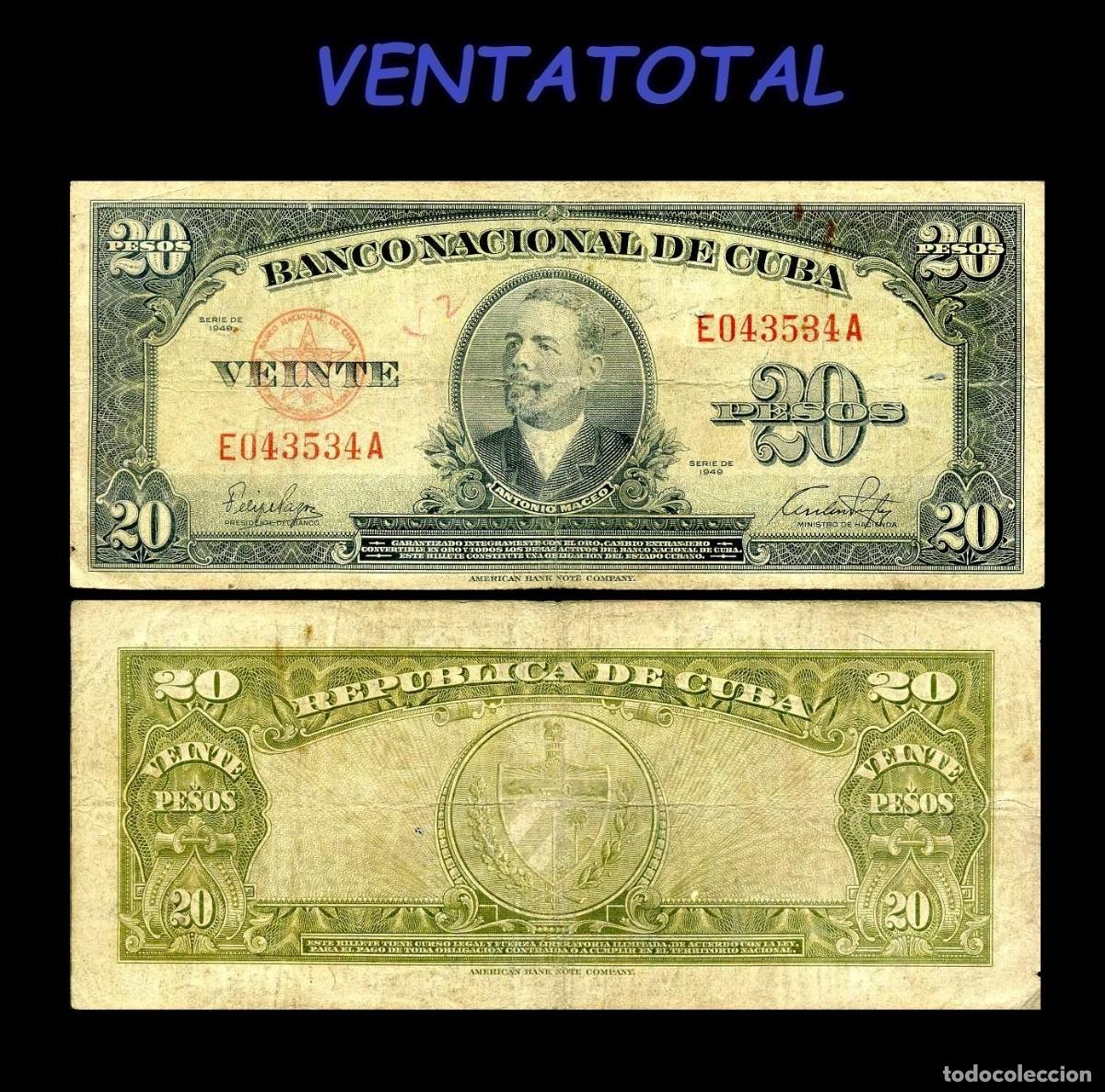 Billetes extranjeros: CUBA BILLETE AUTENTICO DE 20 PESOS A&Ntilde;O 1949 SERIE E043534A (ANTONIO MACEO - GENERAL 2&ordm; JEFE MILITAR)